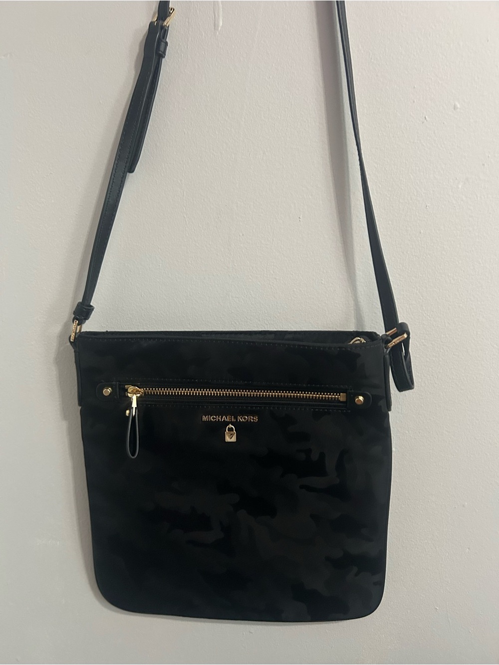 Michael Kors Black Messenger Bag with Gold-Tone Accents